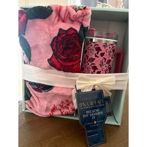 Lumiere Lane 2pc Gift Set 40oz Tumbler & 50x60 Throw Blanket Pink Rose Snake